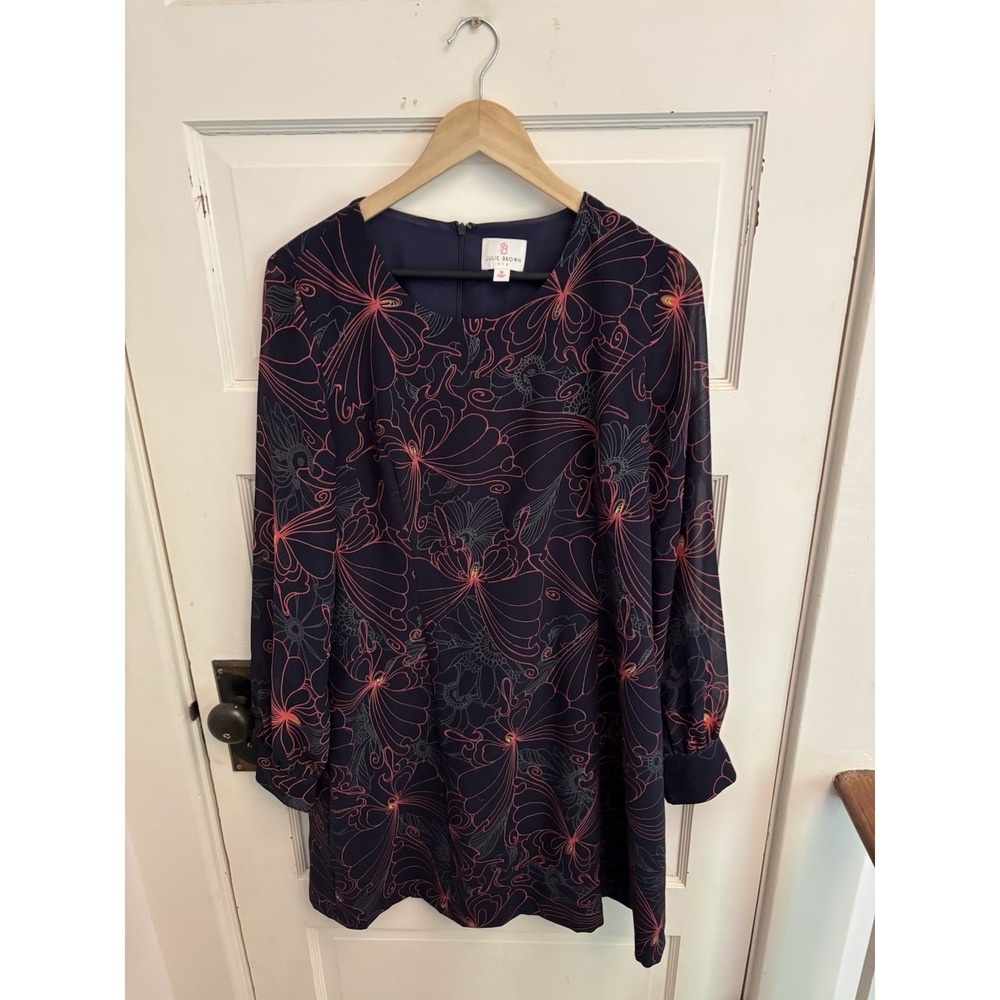 Julie Brown NYC Julia Navy Floral Dress Sheer Long Sleeves Size‎ 10